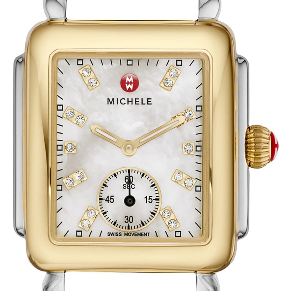 Michele Deco 16 Diamond Two-Tone Watch w/ Calfskin